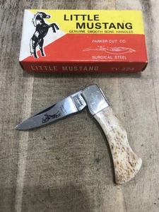 Parker Cut Co Japan 1980's mint in box Bone Lockback Little Mustang Knife - Picture 1 of 18