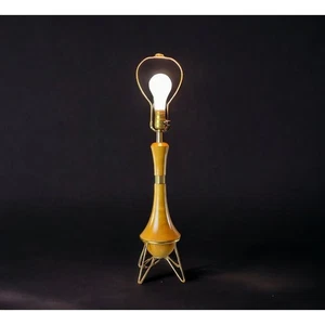 Midcentury Small Table Lamp Maple Brass Atomic American Made Unbranded 1950s 60s - Picture 1 of 10