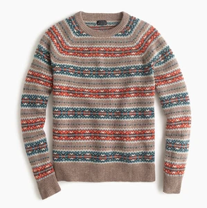 J.Crew Herren 100% Lammwolle Nordic Pullover Rundhals Braun Ash Fair Isle Gr. XL - Bild 1 von 4