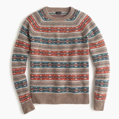 Suéter Nórdico J.Crew Para Hombre 100% Lana de Cordero Cuello Redondo Marrón Ceniza Isla Justa Talla XL Foto 1 de 4
