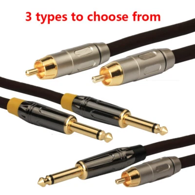 RCA Phono Plug to 6.35mm / 6.35mm to 6.35mmTRS Stereo Jack Audio Cables Leads - Image 1 of 4