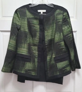 Carolina Herrera Women's Tweed Jacket Pencil Skirt Suit - Black/Green - Sz 16 - Picture 1 of 6