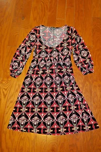 0-2 XXS ❤️ SELLO HÚMEDO ❤️ VESTIDO DE OFICINA 34" HASTA LA RODILLA MANGAS 3/4 Gran IMPRESIÓN CAÍDA - Imagen 1 de 5
