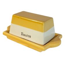 Eigen Arts Beurre Covered Butter Dish, Unused, Yellow & White French Country