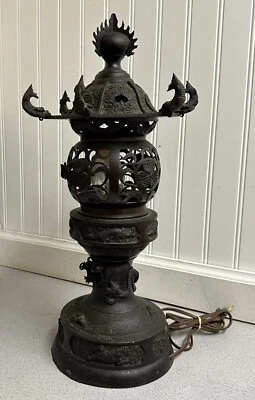 Lámpara linterna incensariadora de bronce japonesa tres piezas período Meiji vintage Foto 1 de 4