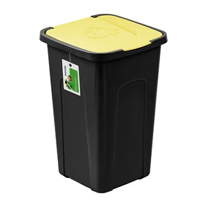 PAFEN Abfalleimer Schwarz Mülleimer 50 L mit Gelb Deckel Abfallbehälter 55x36x37 - Bild 1 von 7