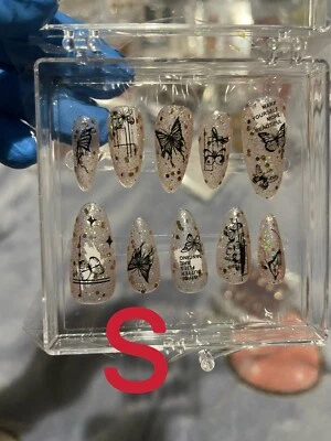 tips per unghie finte/farfalla/luccicante/glitter/rosa trasparente/elegante - Immagine 1 di 3