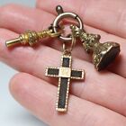 ￼Antique Early Victorian Mourning Woven Hair Cross Pendant, Watch Key & Fob Seal