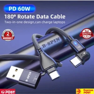 Cable USB C codo 180° 60W USB tipo C cargador para Samsung/MacBook/iPad/iphone - Imagen 1 de 24