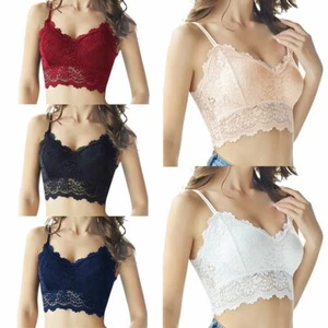 Women Sexy Crochet Lace Bralette Bra Push Up Cami Tank Crop Top Padded Lingerie - Picture 1 of 18