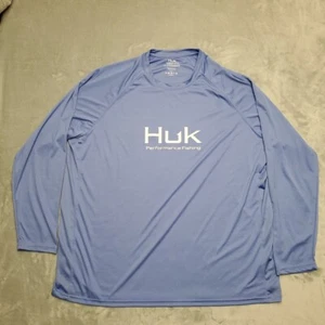 HUK Shirt Mens XXXL Blue Performance Stretch Blend lightweight UPF Outdoor Fish - Picture 1 of 7