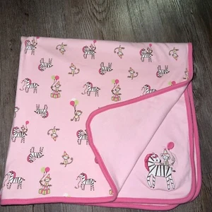 Gymboree Receiving Blanket 2010 RARE Pink Baby Girl Zebra Monkey Balloons Lovie - Picture 1 of 7