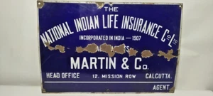 Old Martin & Co The National Indian Life Insurance Porcelain Enamel Sign Board - Picture 1 of 2