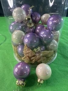 Set purple/ beige Shiny 1 inch Glass Ball Miniature Christmas Ornaments 20 pc. - Picture 1 of 7