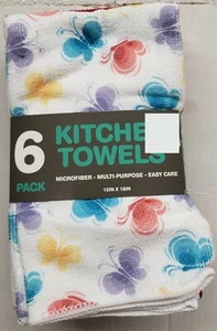 6 pc Set Microfiber Kitchen Towels (15"x18") COLORFUL BUTTERFLIES & RED COLOR,SL - Picture 1 of 6
