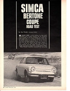 1964 SIMCA BERTONE COUPE ~ ORIGINAL 4-PAGE ROAD TEST / ARTICLE / AD - Imagen 1 de 1