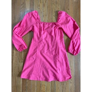 Free People kurzes Kleid Damen Gr. Large rosa gesmokt eckiger Ausschnitt Sommer Bauer - Bild 1 von 8