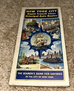 1943 NEW YORK CITY RAPID TRANSIT LINE / AUTO ROUTES Map SEAMEN'S BANK FOR SAVING - Picture 1 of 11