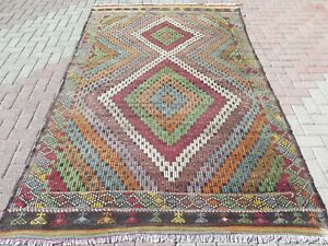 Turkish Kilim Rug, Area Rugs, Sardes Kelim, Floor Wool Rug 67"X112" Boho Carpet