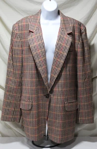 JH Collectibles Vtg Women's 16 Blazer Brown/Red Check Pattern Pockets 100% Wool - Picture 1 of 18