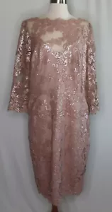 Tadashi Shoji Rosa Lentejuela Rosa Encaje Floral Transparente Noche Cóctel Vestido Talla 16 - Imagen 1 de 10