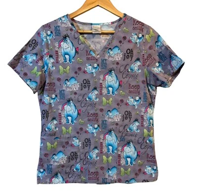 Blusa Médica Disney Para Mujer Talla S Eeyore Keep Smiling My Lucky Day Gris Azul Rosa Foto 1 de 4
