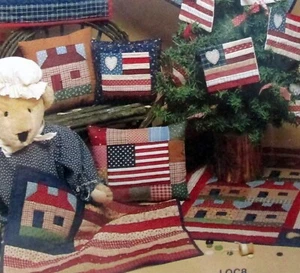 Bastelmuster kleine Quilts Haus Americana Flagge Herz 11x14 & 24" quadratisch - Bild 1 von 3