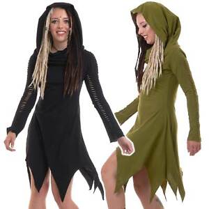 Elven Dress, Psy Trance Clothing, Pixie Witch Cowl Neck Hooded Long Sleeve Dress