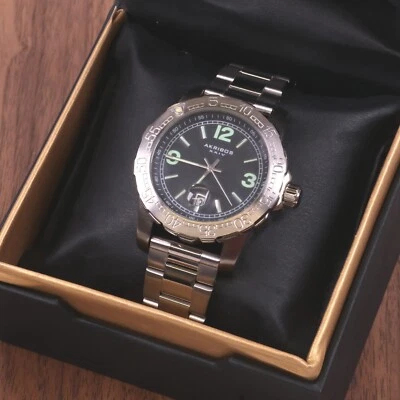 Akribos XXIV AK696SSB Date Luminous Markers Black Dial Silvertone Men's Watch - Image 1 of 4