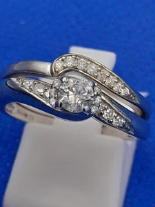 H Samuels 9 Carat White Gold Diamond 0.38 Ct 2 Ring Bridal Set Sz M / M.5 4.7g - Picture 1 of 14