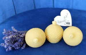 3 Pcs Handmade Natural Beeswax Xmas Bauble Candles. Christmas Gift Set, Home Dec - Picture 1 of 5