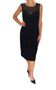 Vintage ESCADA Black stretch wool sweetheart sleeveless sheath dress sz 40/ 10 - Picture 1 of 11