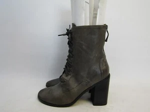 Boutique 9 Womens Sz 10 M Dark Gray Leather Zip Lace Up Heeled Ankle Boot Bootie - Picture 1 of 10