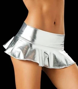 MICRO MINI JUPE ARGENT 38 40 CUIR VINYLE SEXY FEMME WOMAN DONNA SKIRT UNDERWEAR - Picture 1 of 1
