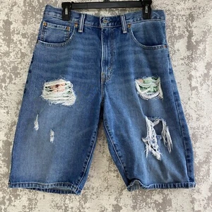 Levi's Shorts Mens 32 Blue 569 Relaxed Straight Distressed Floral Medium Denim - Picture 1 of 14