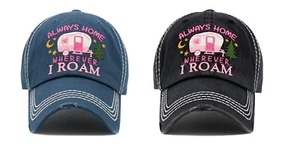 Always Home Wherever I Roam Mütze Damen Camper Wohnmobil Camping Baseball Cap blau schwarz - Bild 1 von 3