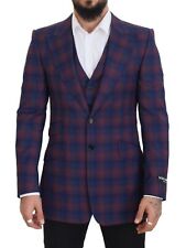 Dolce&Gabbana Men Purple Suit 100 Wool Checkered 2 Piece Blazer Vest Sz IT 50 L