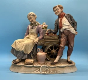 Vintage Bruno Limited Edition Figurine Old Woman And Boy With Fruit Cart - Picture 1 of 9