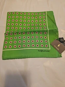 Ralph Lauren Green 100% Silk Mens Pocket square handmade in Italy - Picture 1 of 7