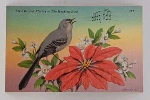 State Bird of FLORIDA -The Mocking Bird Vintage Linen Postcard Postmark 1961 - Picture 1 of 2