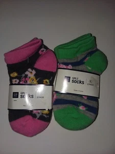 Gap Kids Outlet Girls Ankle Socks Floral Striped Pink Green Small Shoe 11 12 13 - Picture 1 of 2