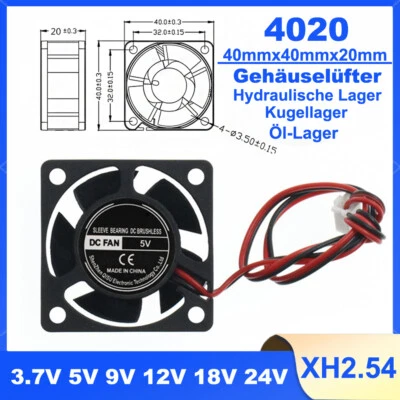 4020 40mm Lüfter Kühler 3.7V 5V 9V 12V 24V DC 2 Pin Gehäuselüfter Axiallüfter - Bild 1 von 4