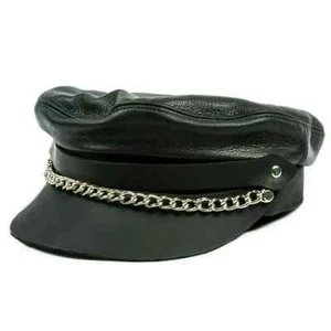 LEDER BIKER CAP MIT KETTE MADE IN USA. - Bild 1 von 2