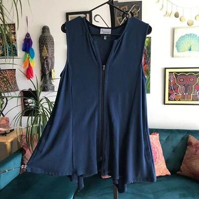 LYNN RITCHIE Серебряный размер M синий эластичной Джерси расклешенный Lagenlook Artsy жилет - Изображение 1 из 4