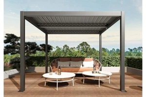 Pergola sturmfest 3x4m 11 cm-Alu-Gestell Lamellendach Lamellen Regenrinne grau - Bild 1 von 11