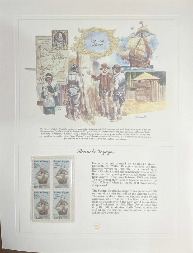 Top Notch SN 2093 MNH Blk of 4 Commemorative Society Panel- Roanoke Voyages - Image 1 of 1