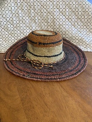 Sombrero de sol Peter Grimm tejido de paja para damas beige/bronce/negro/marrón borde de lazo Foto 1 de 4