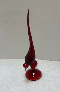 Vintage MCM Viking Glass Ruby Red Long Tail Bird 11”Chip End Of Tail - Picture 1 of 7