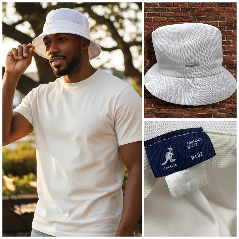 Vintage Kangol Bucket Hat Cap Sz L White Tropic Player Hip Hop Knit Woven 6371BC - Image 1 of 4