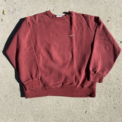Vintage 90s Nike Crewneck Sweatshirt Men's Size L Burgundy Swoosh Sun Fade - Image 1 of 4